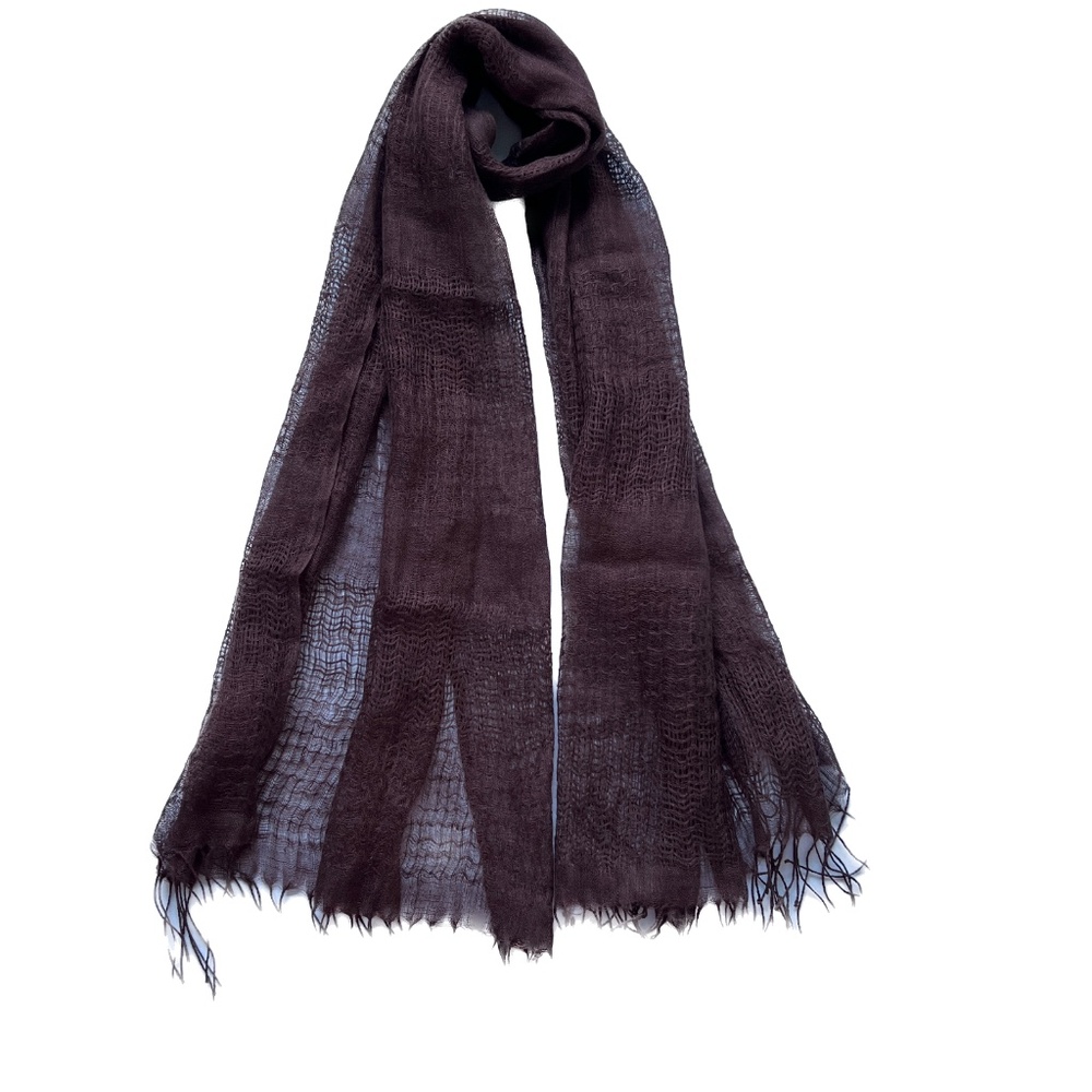 Scarf 100% LINEN Brown Loose Weave Breathable Thin Fringe 25 x 66 Rectangle